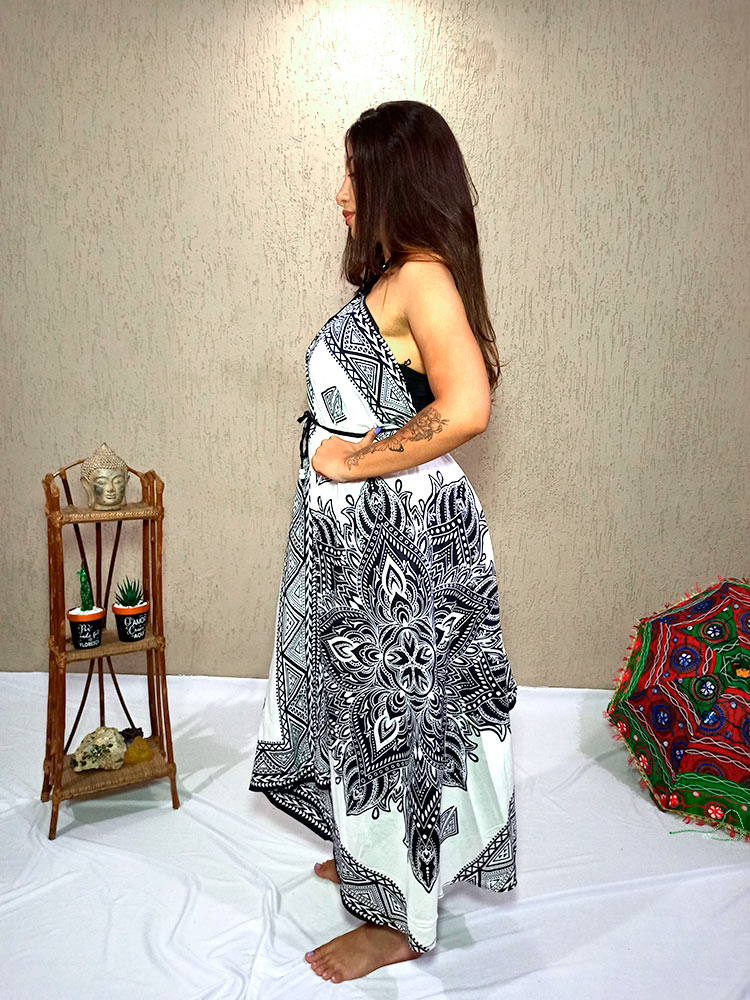 Vestido Indiano Longo Lenço Batik Branco
