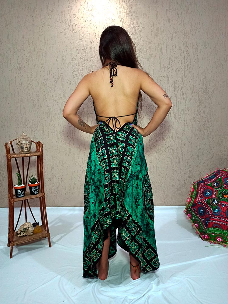 Vestido Indiano Longo Lenço Batik Stone Verde
