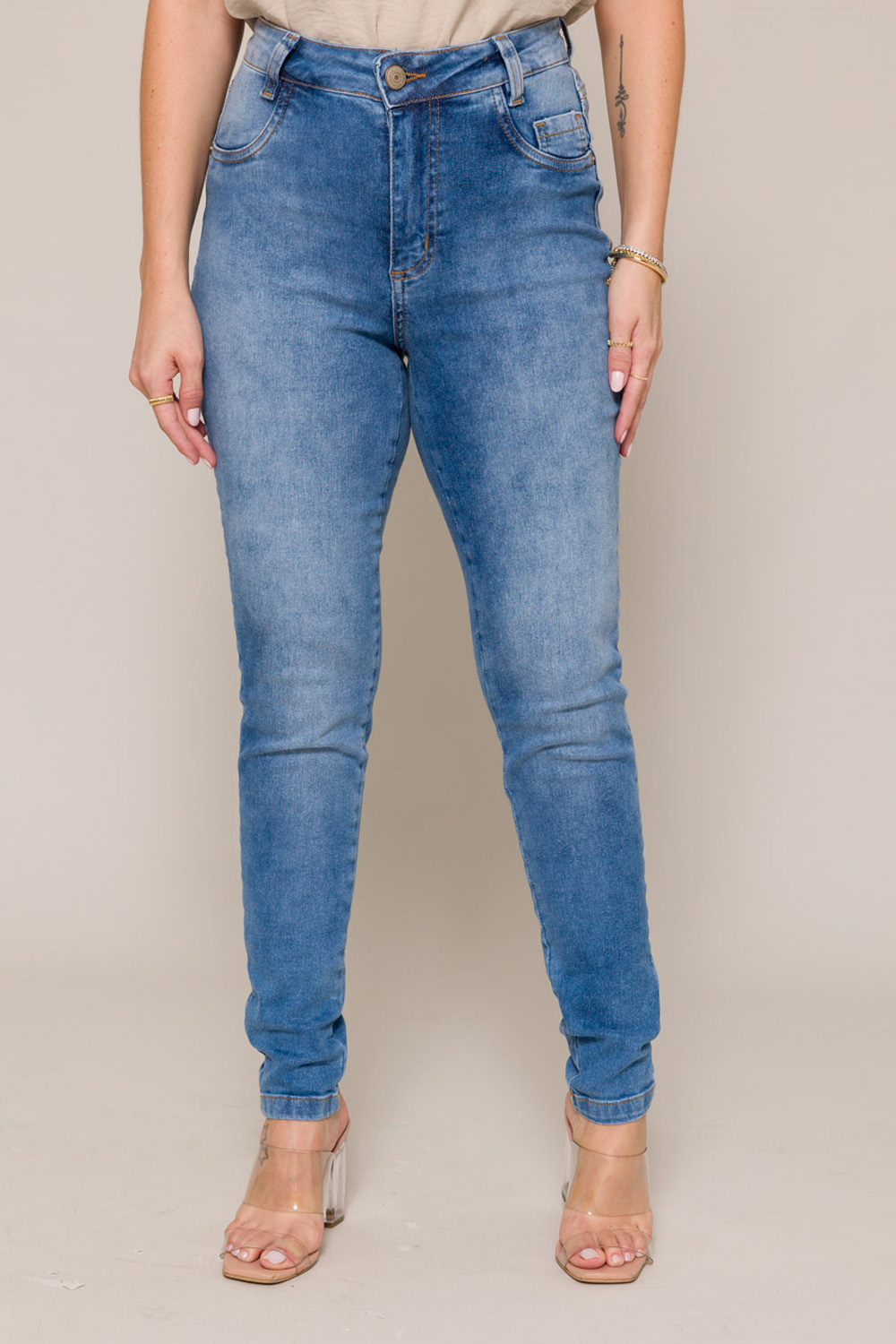 Calça Jeans Skinny Cropped Emma - Jeans Médio