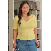 Blusa Tricot Comfy Decote V Amarelo