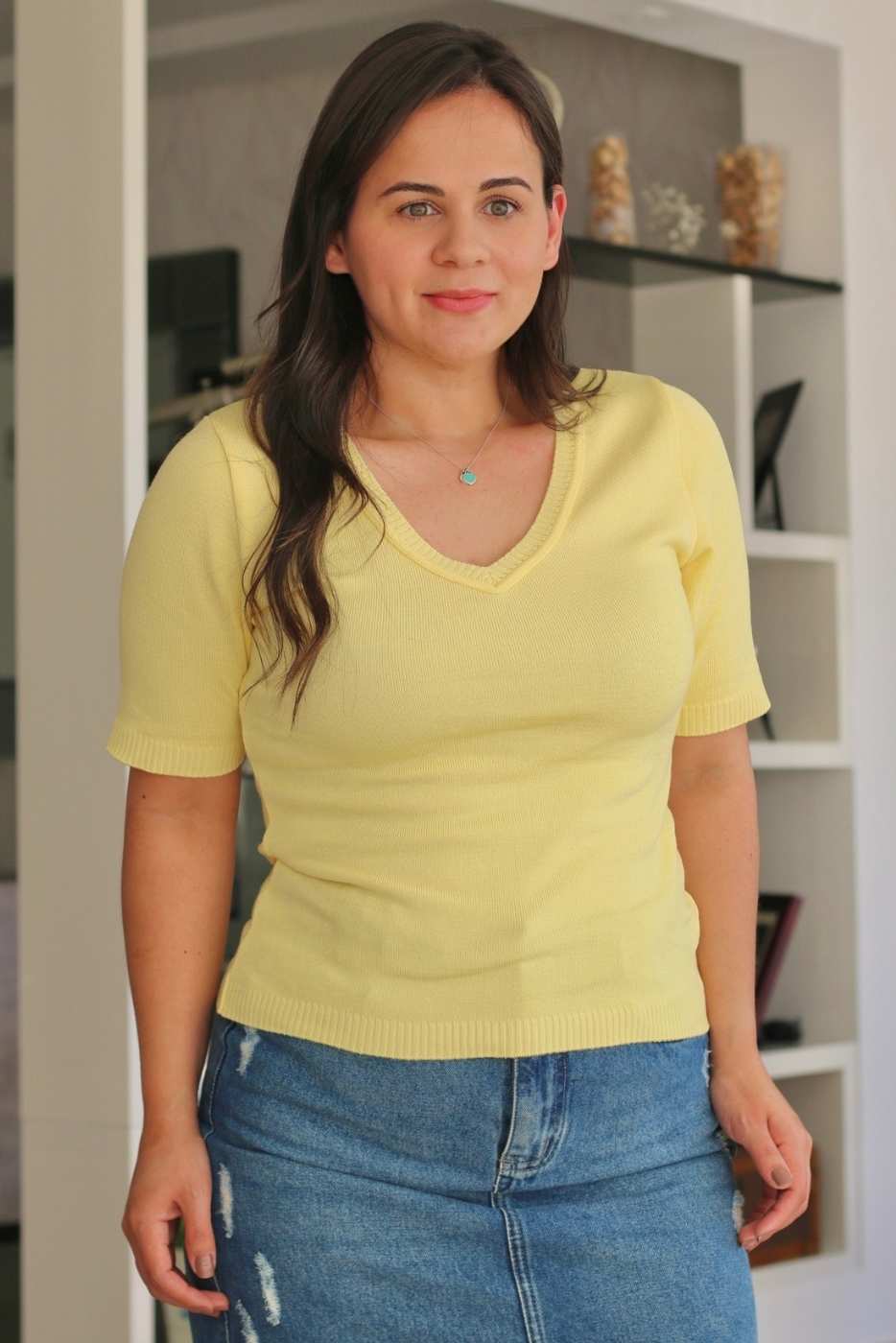 Blusa Comfy Decote V Amarelo