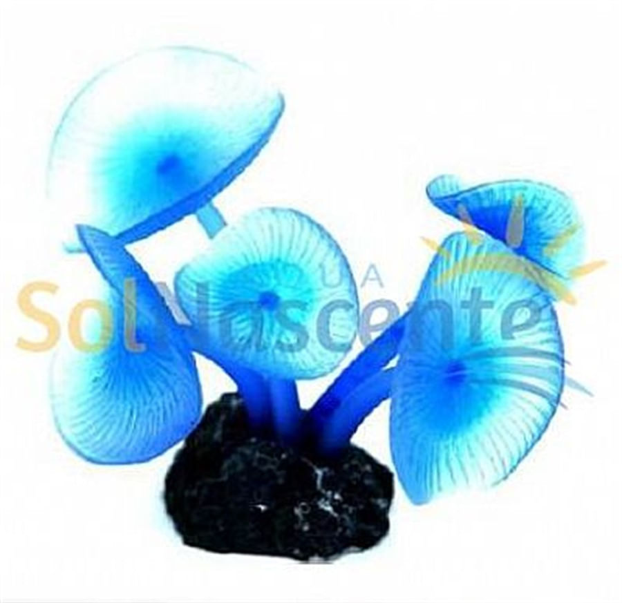 Artificial Coral Reef Mushroom Long Stem Azul(Enfeite de Silicone e Resina)