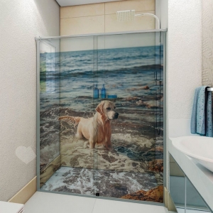 Adesivo Para Box De Banheiro 3d Cachorro no Mar Largura Total Até 120cm