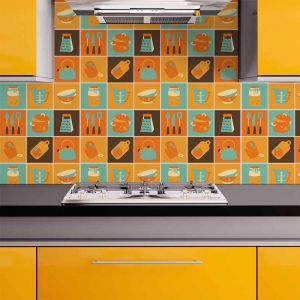 KIT Adesivos de Azulejos Orange and Blue Elements Kitchen