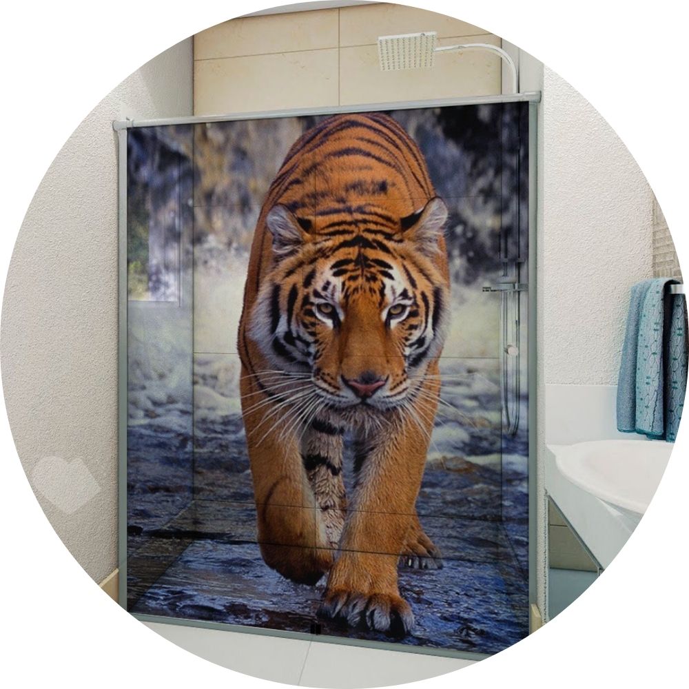 Adesivo Box De Banheiro 3d Tigre Andando Até 180x190cm