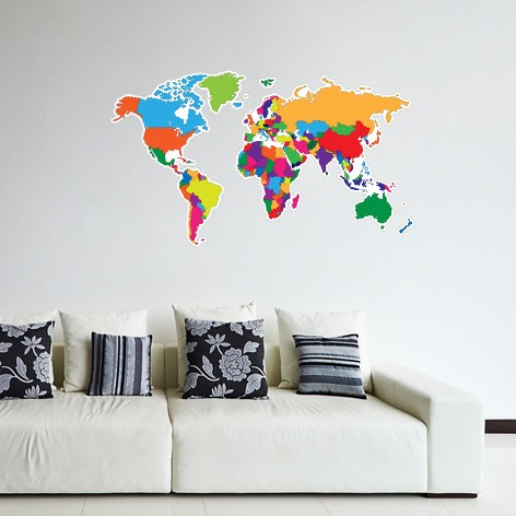 Adesivo de Parede Mapa do Mundo Colorido