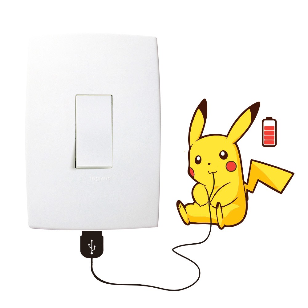 Adesivo de Parede Pikachu Recarregando Interruptor
