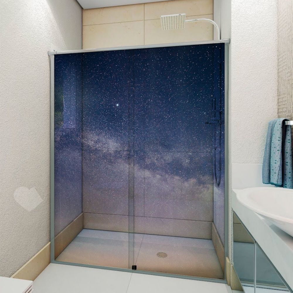 Adesivo Para Box De Banheiro 3d Céu Estrelado Largura Total Até 120cm
