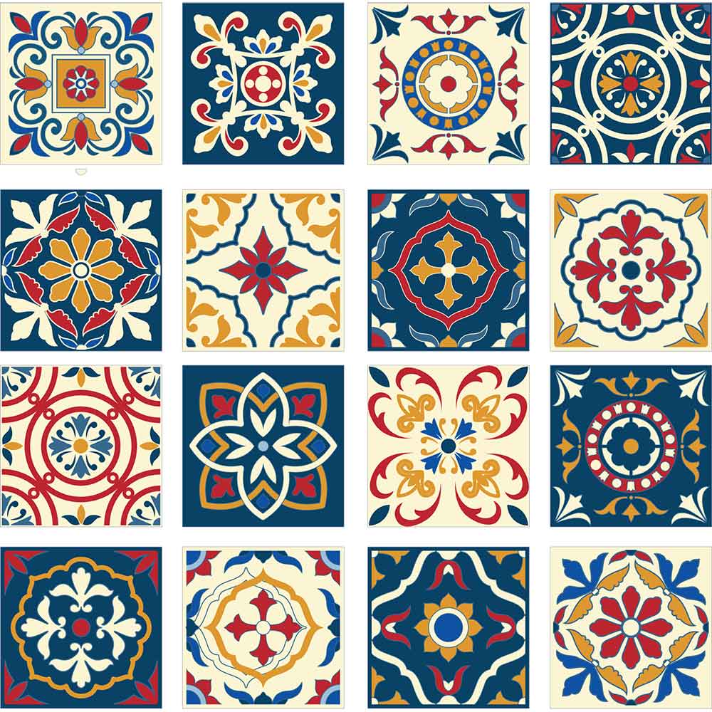 KIT Adesivos de Azulejos Coloridos Ornamentos