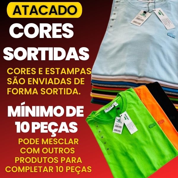 Camiseta Masculina Lacoste Básica Monocromática Premium - PEDIDO MINIMO 10 PRODUTOS  - atacadoperuanaspremium