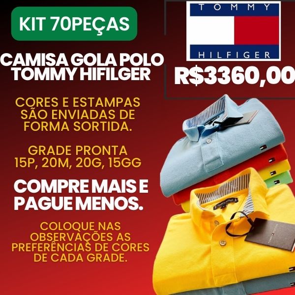 Kit 70 Peças-Camisa gola polo Tommy Hilfiger  - Atacado Peruanas Premium