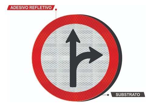 Placa Siga Em Frente Ou À Direita C/ Adesivo Refletivo R-25d