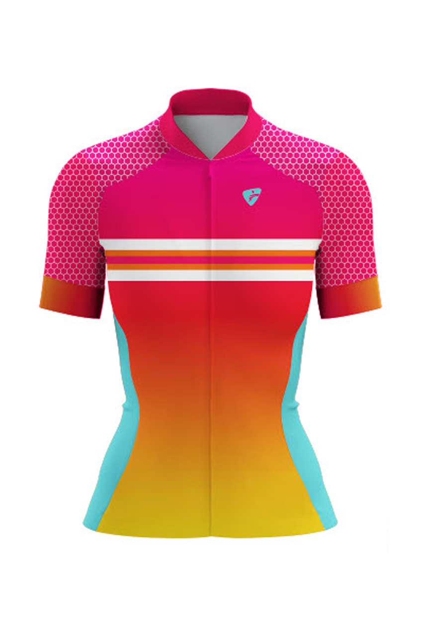 Camisa Ciclista Tour CSA Sport Feminina Manga Curta Rainbow