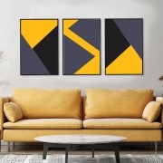 Kit Quadros Decorativos Geométrico Amarelo e Preto 
