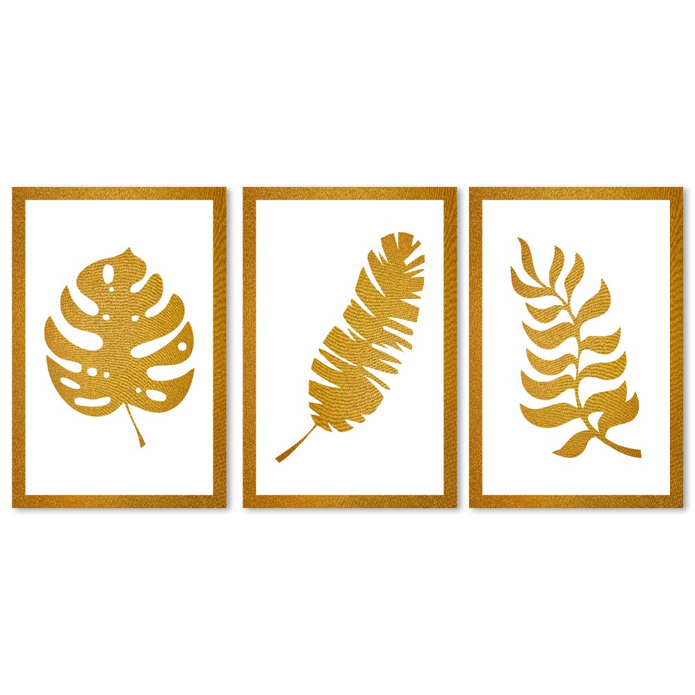 Kit Quadros Decorativos Folhas Douradas