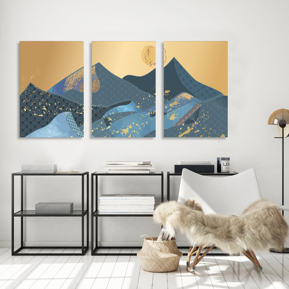 Kit Quadros Decorativos Montanhas Douradas