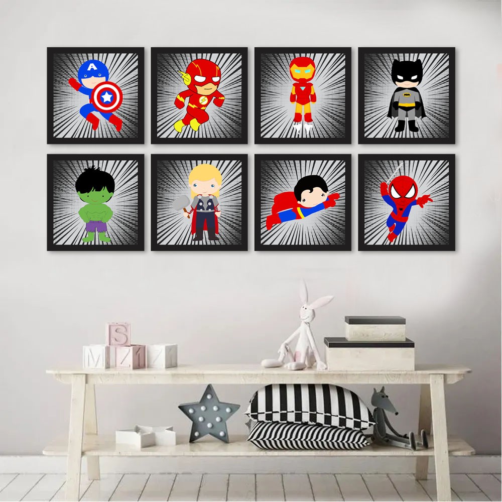 Kit Quadros Decorativos super Heróis Infantil