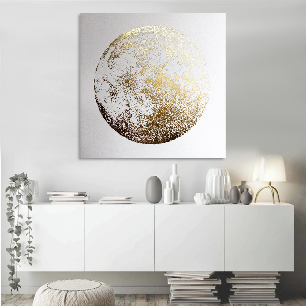 Quadro Decorativo Lua Dourada Moderna