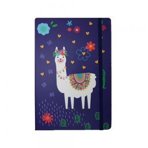 Caderneta PEQUENA decorada Lhama com elástico e marca páginas