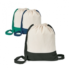 Sacochila ecológica mochila de algodão sacola tipo mochila com alças e detalhes coloridos em algodão