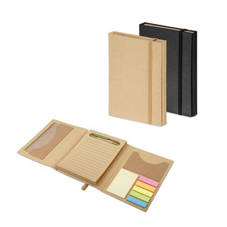 Kit Escritório ecológico com bloco reciclado, caneta, régua e notas post adesivo adesivadas para escrever