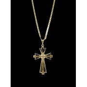Kit Corrente piastrine - 2 milímetros -   70 centímetros  -  Com Pingente crucifixo vazado   Banhados a Ouro 18k