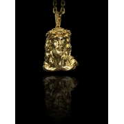 Pingente face de Jesus Cristo 3D - pedras cravejadas nos olhos  banhado a ouro 18k