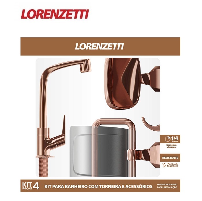 Kit  Para Banheiro Com 4 Peças Lorenzetti Torneira e Acessórios  Rose Gold