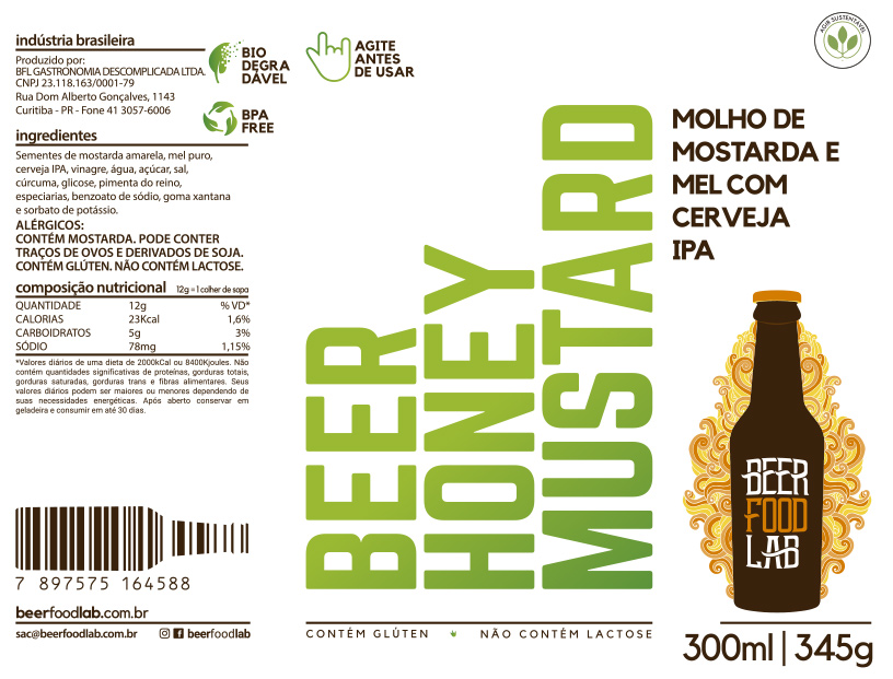 Molho de Mostarda e Mel Beerfoodlab - Beer honey Mustard 300ml