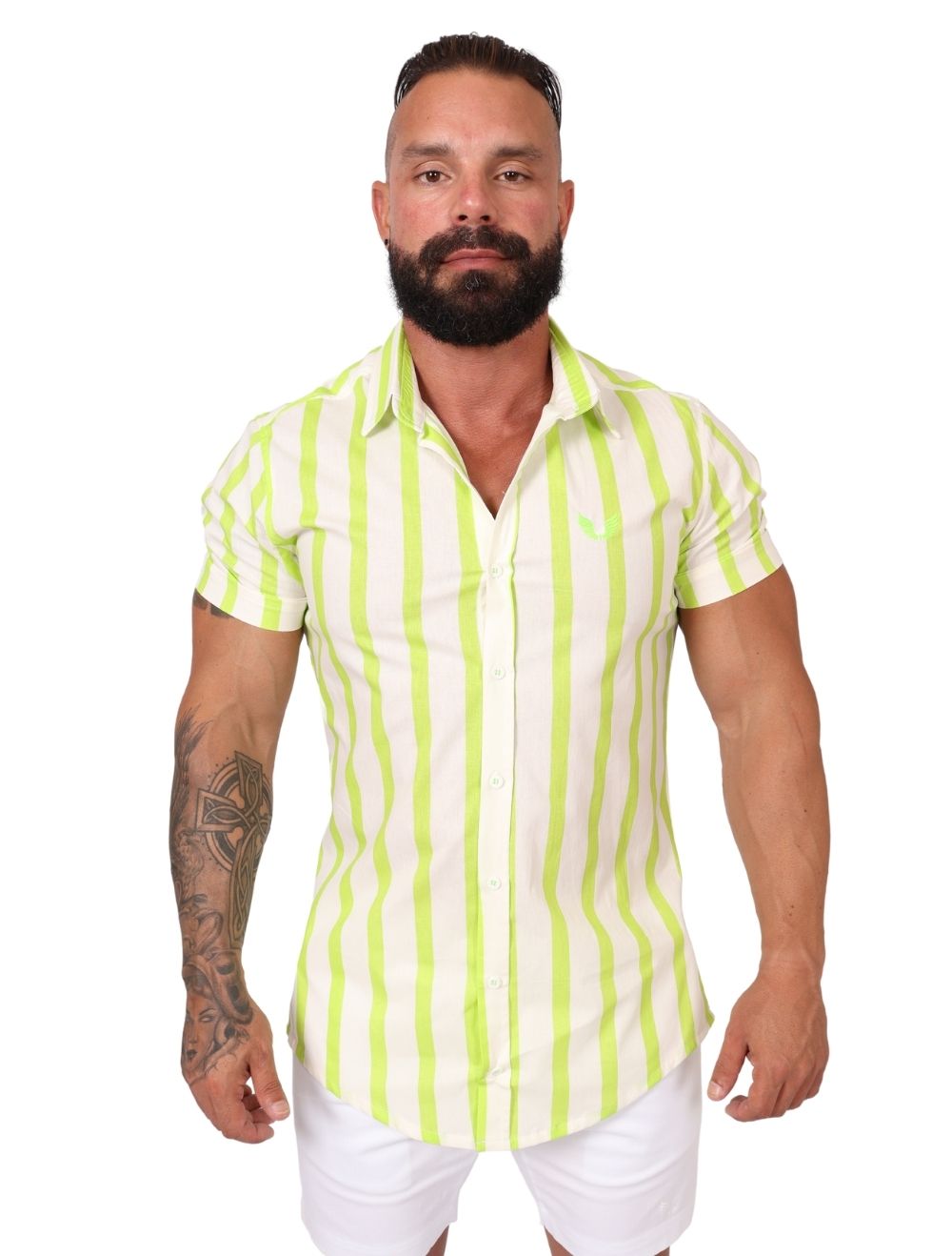 Camisa Masculina Manga Curta Listrada Slim Verde Claro
