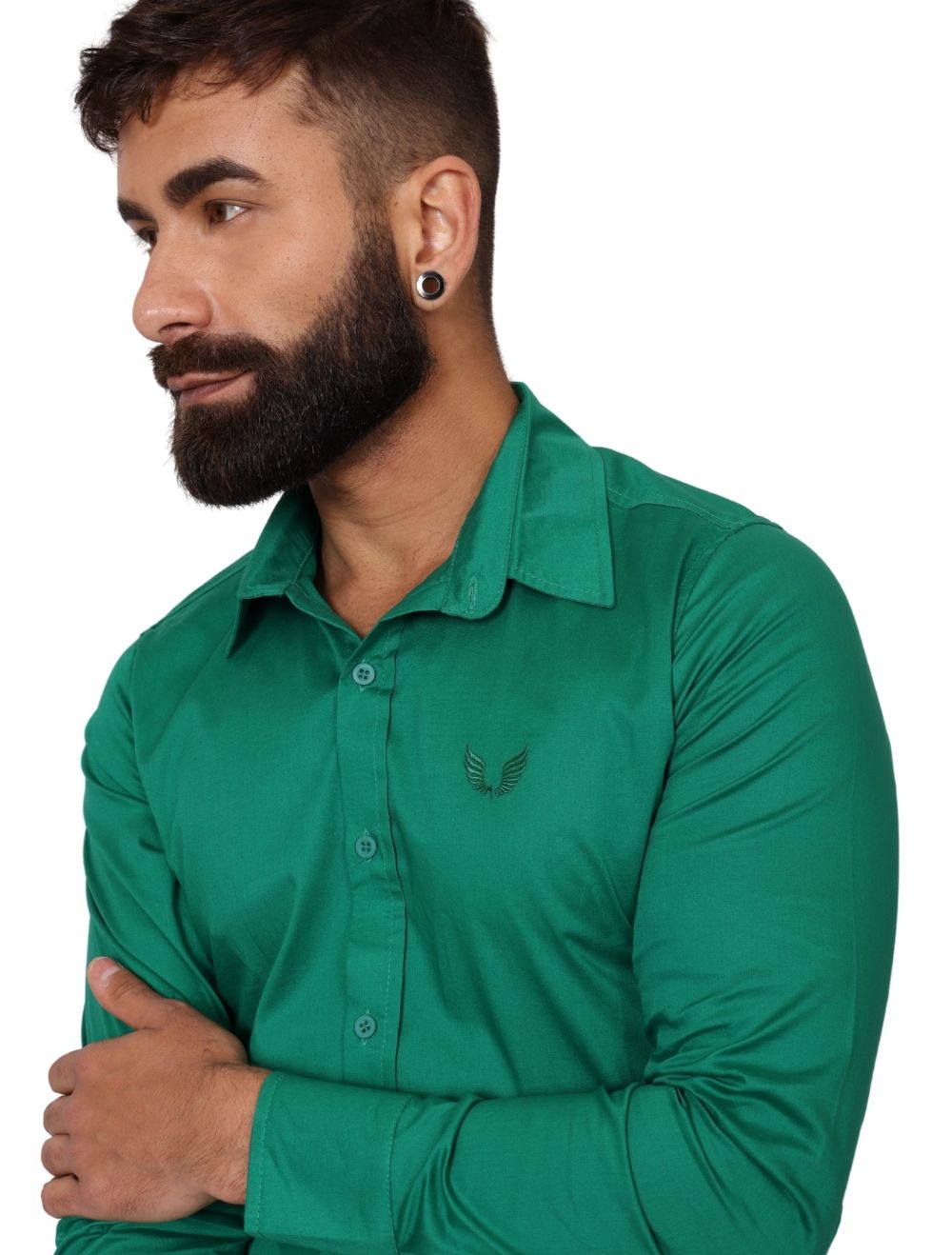Camisa Masculina Slim Manga Longa com Elastano Verde