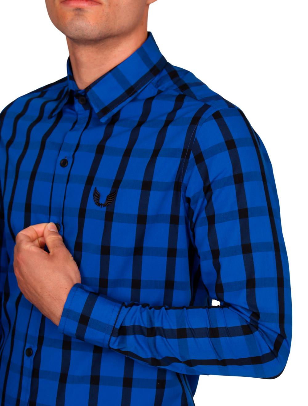 Camisa Xadrez Masculina Slim Manga Longa Azul