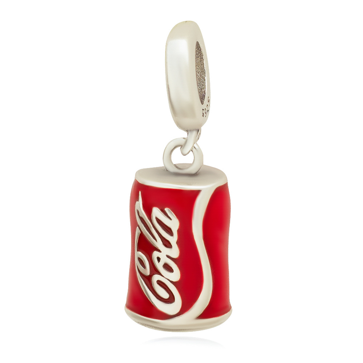 Berloque Lata De Coca Cola Detalhe Prata 925 Com Resina Vermelha