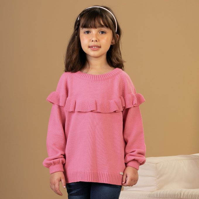 Casaco infantil menino em tricô rosa claro - 10037