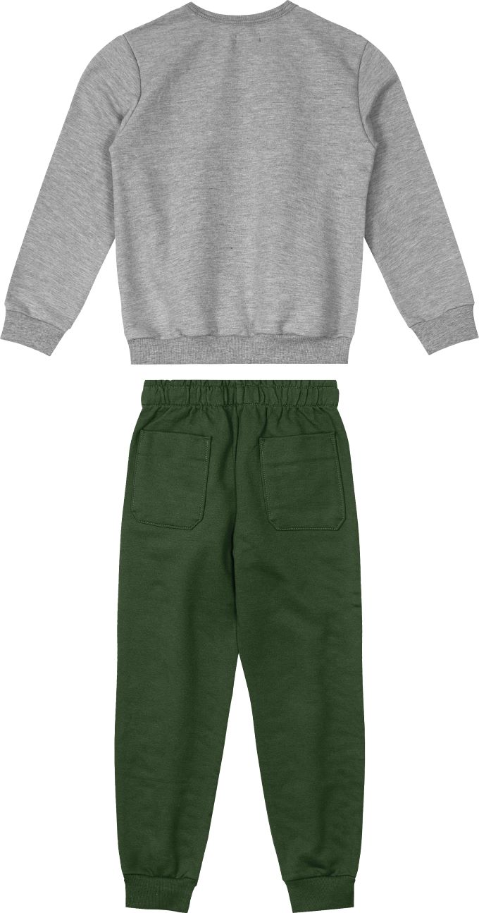 Conjunto blusão manga longa e calça em moletom cinza e verde- 92668