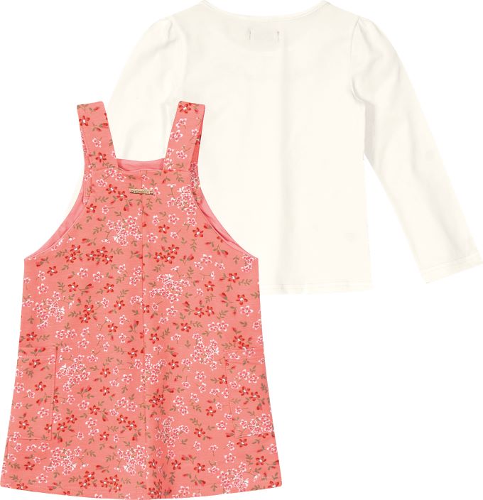 Conjunto infantil menina blusa manga longa e salopete florida em algodão- 92341