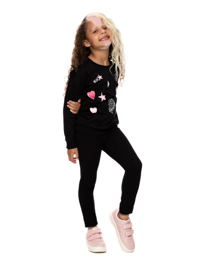 Conjunto infantil menina blusão e calça em moletom flanelado preto - 91475