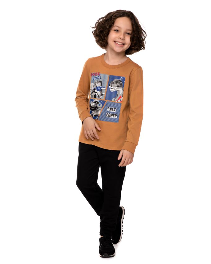 Conjunto infantil menino camiseta manga longa e calça em moletom dinossauros  91585