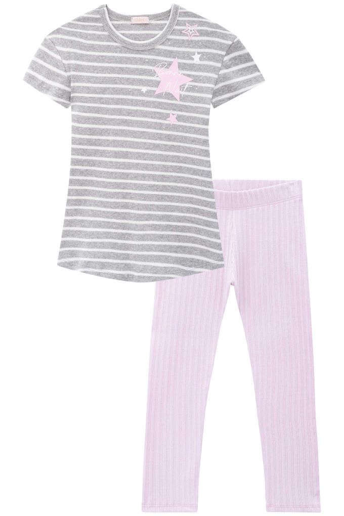 Pijama infantil menina em malha canelada - Tam- 4 a 10 anos