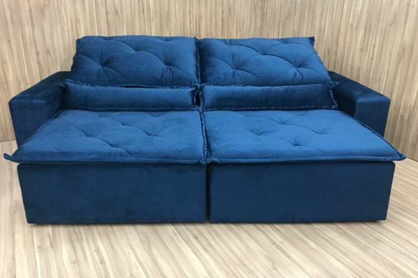 Sofá Retrátil Reclinável 2,30m  Azul Modelo Ômega/Explendor