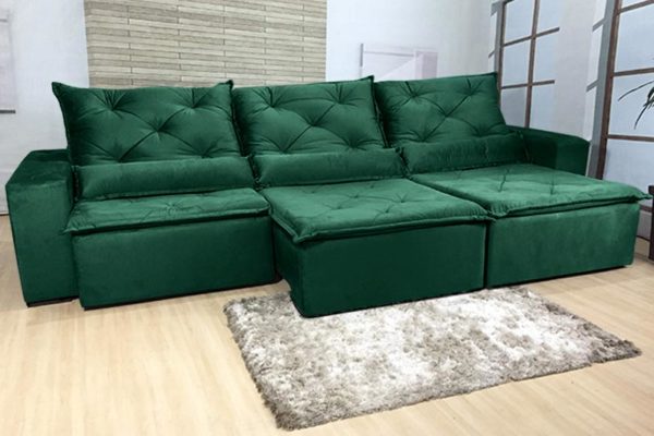Sofá Retrátil Reclinável 3,20m Verde  Modelo Eros/Explendor