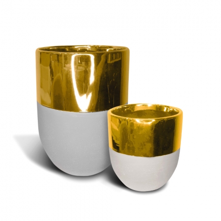 Conjunto 2 Cachepôs Vasos Para Plantas e Decorações Com Detalhes Em Dourado.