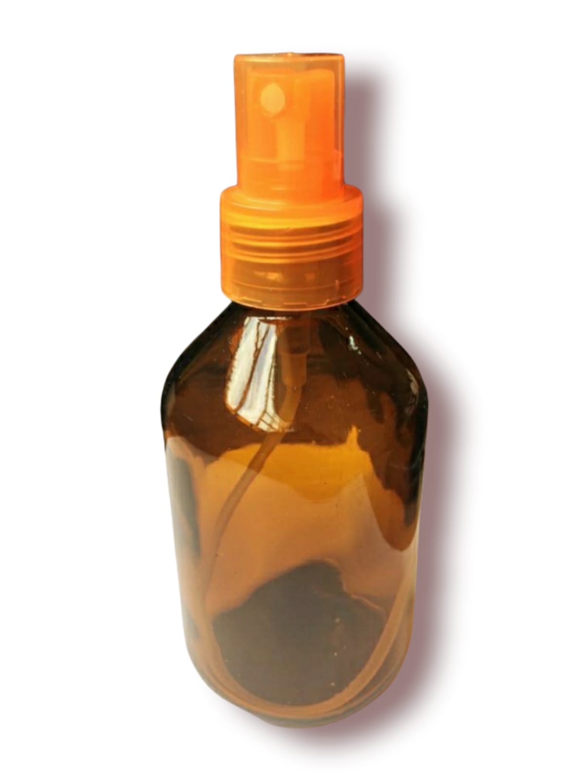 Frasco de vidro âmbar 150ml válvula spray laranja