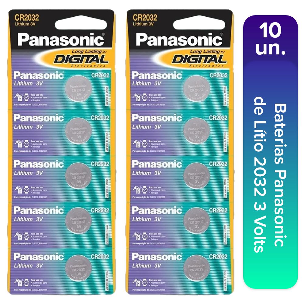 10 Baterias de Lítio 2032 3V Panasonic 2 Cartelas de 5 Un - Foto 0
