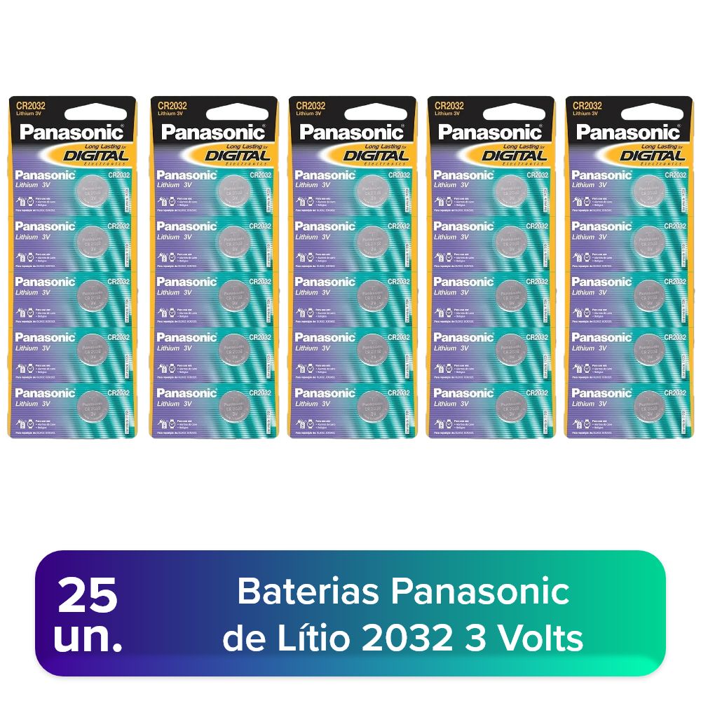 25 Baterias de Lítio 2032 3V Panasonic 5 Cartelas de 5 Un - Foto 0