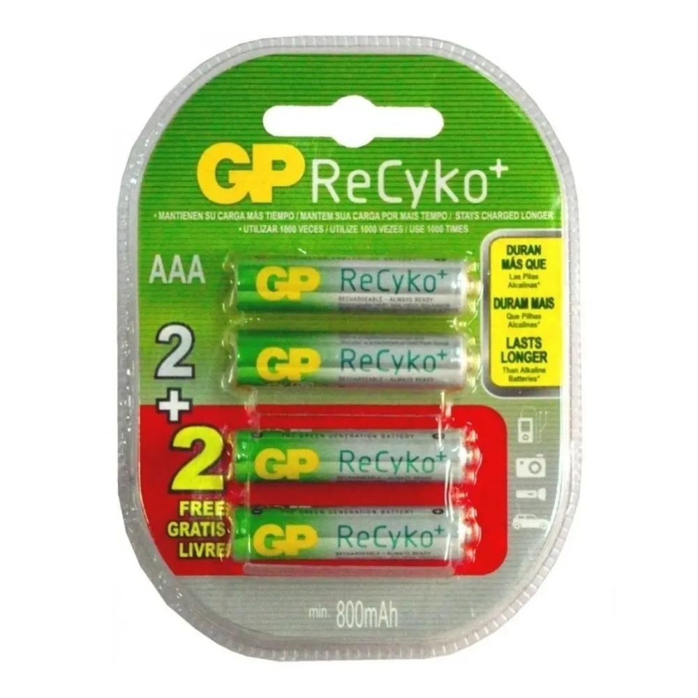 4 Pilhas Gp Rechargeable Professional Palito AAA 800mAh - Foto 0