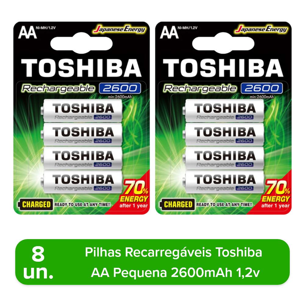 8 Pilhas Recarregáveis Toshiba AA Pequena 2600mAh - Foto 0