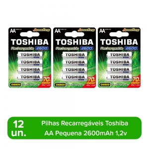 12 Pilhas Recarregáveis Toshiba AA Pequena 2600mAh - Foto 0