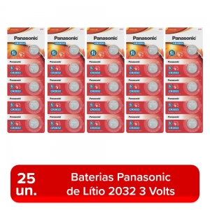 25 Baterias de Lítio 2032 3V Panasonic 5 Cartelas de 5 Un - Foto 0