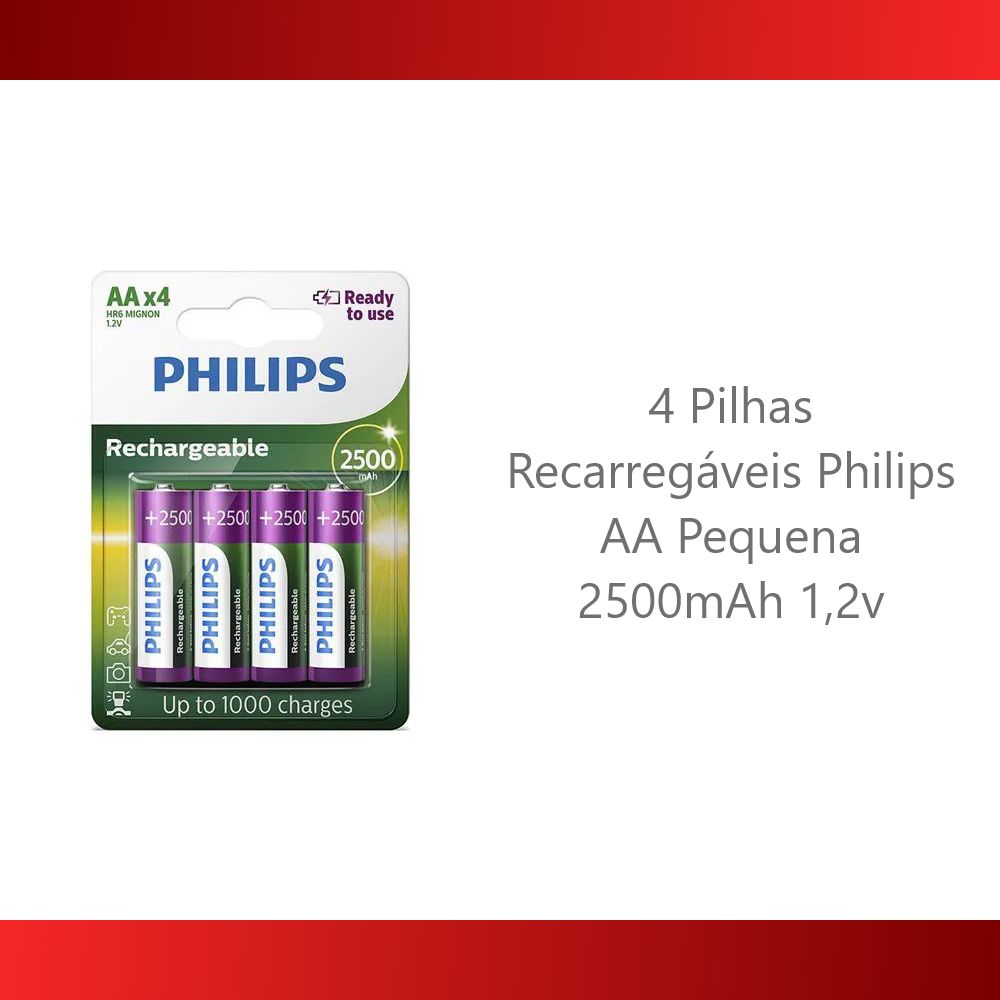 Carregador de Pilhas Philips Com 4 Pilhas Recarregáveis SCB2445NB - Foto 4